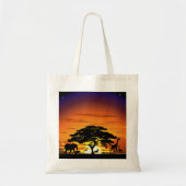 Wilde dieren op de Savannah Sunset canvas tas (Voorkant)