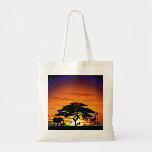 Wilde dieren op de Savannah Sunset canvas tas