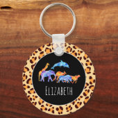 Wilde dieren op een exotische luipaard printpatroo sleutelhanger (Voorkant)