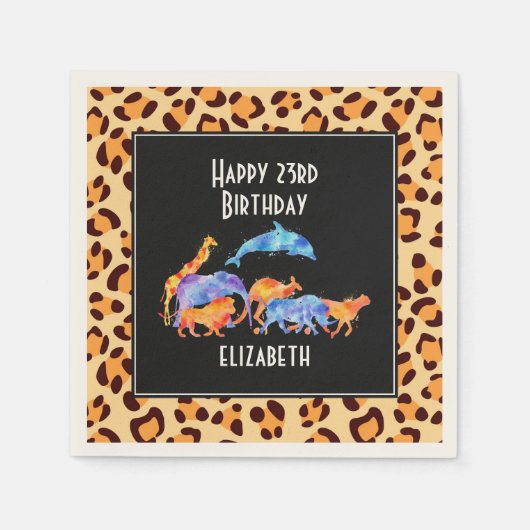 Wilde dieren op een luipaard Print Patroon Verjaar Servetten (Voorkant)