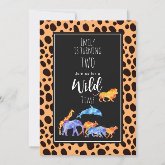 Wilde dieren op exotische cheeta print verjaardag kaart (Voorkant)