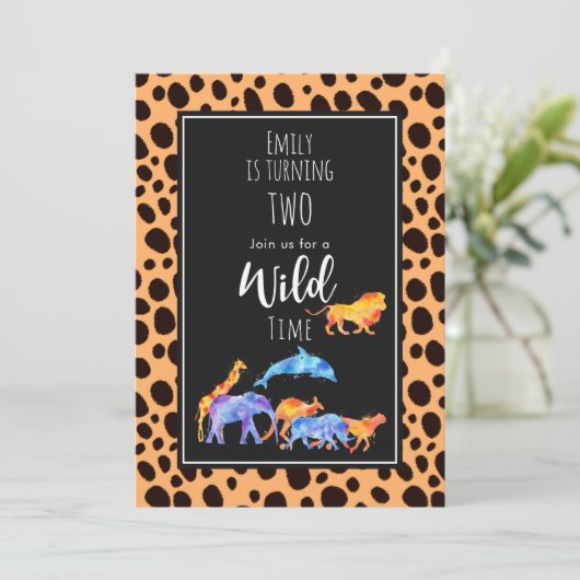 Wilde dieren op exotische cheeta print verjaardag kaart (Staand voorkant)
