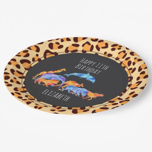 Wilde dieren op exotische luipaard, afgelopen zate papieren bordje (Gekanteld)