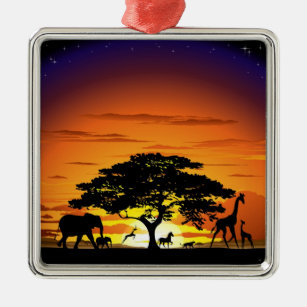Wilde dieren op het Savannah Sunset-Ornament Metalen Ornament
