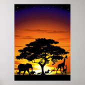 Wilde dieren op het Savannah Sunset-Poster Poster (Voorkant)