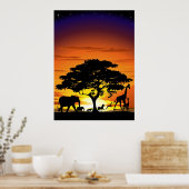 Wilde dieren op het Savannah Sunset-Poster Poster (Keuken)