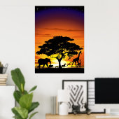 Wilde dieren op het Savannah Sunset-Poster Poster (Thuiskantoor)