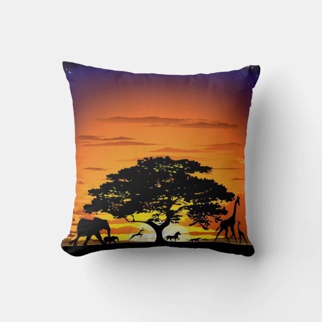 Wilde dieren op Savannah Sunset pillow Kussen (Voorkant)