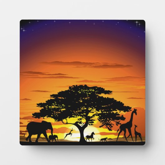 Wilde dieren op Savannah Sunset Plaque Fotoplaat (Voorkant)