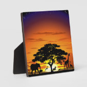 Wilde dieren op Savannah Sunset Plaque Fotoplaat (Voorkant)