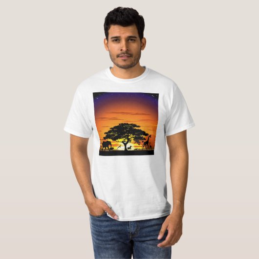 Wilde dieren op Savannah Sunset T-shirt (Voorkant volledig)