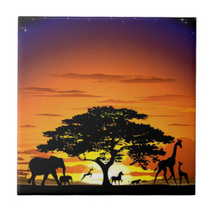Wilde dieren op Savannah Sunset tile Tegeltje