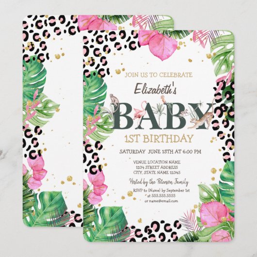 Wilde Dieren Palmbladeren 1e Verjaardag Kaart (Voorkant / Achterkant)