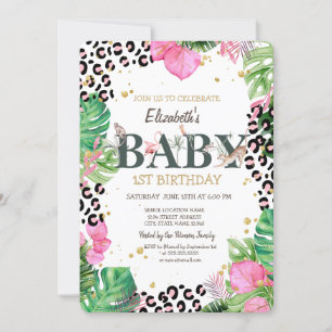 Wilde Dieren Palmbladeren 1e Verjaardag Kaart