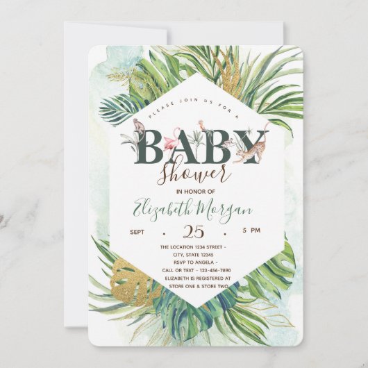 Wilde dieren palmbladeren Baby shower Kaart (Voorkant)
