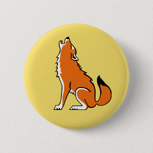 Wilde dieren - Rode WOLF- Natuur- geel Ronde Button 5,7 Cm