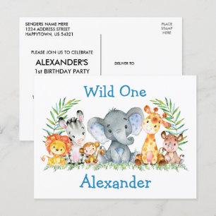 Wilde Dieren Safari 1e Verjaardagsuitnodiging Briefkaart