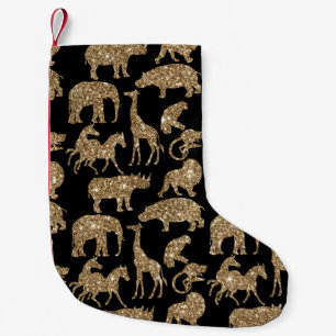 Wilde Dieren Safari Elegante Gouden Glitter Schitt Kleine Kerstsok
