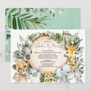Wilde dieren Safari Greenery Baby shower per post Kaart