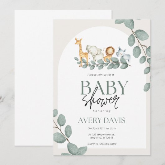 Wilde Dieren Safari Meisje Baby Shower Kaart (Voorkant / Achterkant)