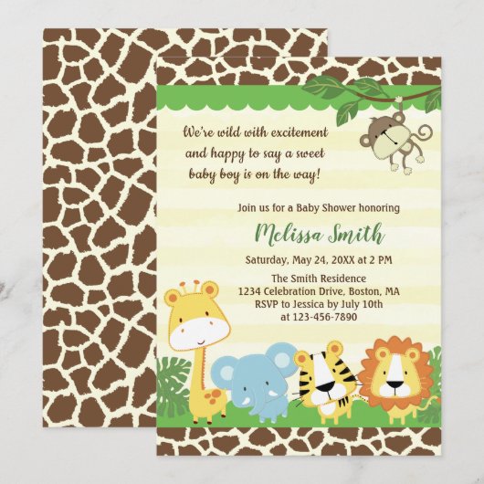 Wilde dieren Safari Oerwoud Baby shower Kaart (Voorkant / Achterkant)