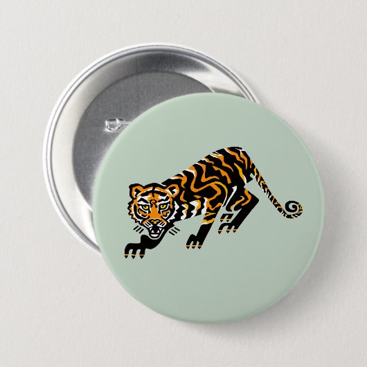 Wilde dieren - TIJGER - Wild catGreen Ronde Button 7,6 Cm (Voorkant /achterkant)