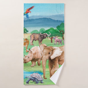 Wilde dieren van Afrika op de achtergrond van de s Badhanddoek