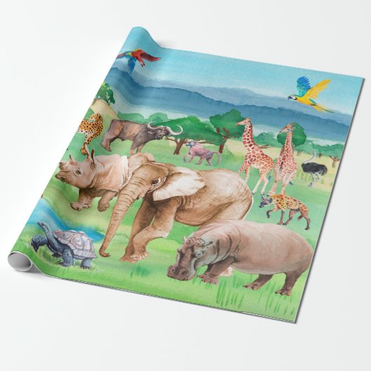 Wilde dieren van Afrika op de achtergrond van de s Cadeaupapier (Uitgerold)