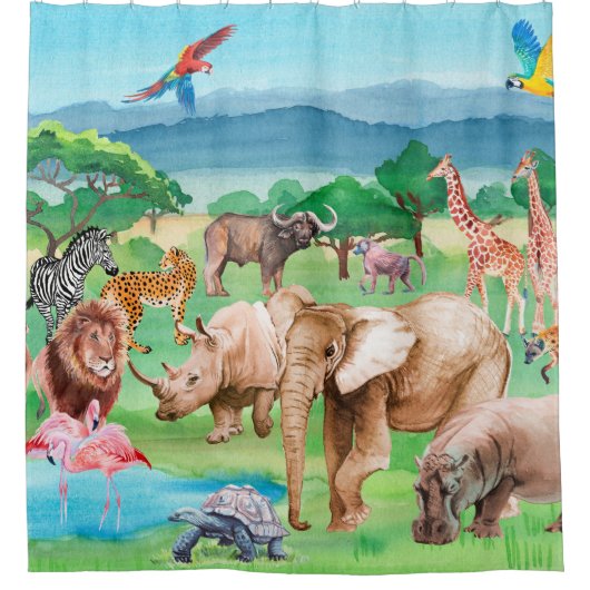 Wilde dieren van Afrika op de achtergrond van de s Douchegordijn (Voorkant)