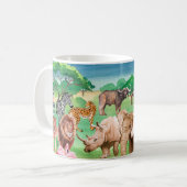 Wilde dieren van Afrika op de achtergrond van de s Koffiemok (Voorkant links)
