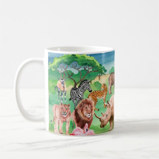 Wilde dieren van Afrika op de achtergrond van de s Koffiemok (Links)
