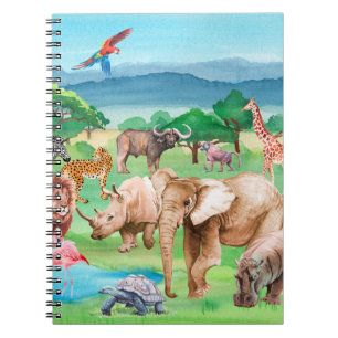 Wilde dieren van Afrika op de achtergrond van de s Notitieboek