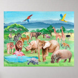 Wilde dieren van Afrika op de achtergrond van de s Poster