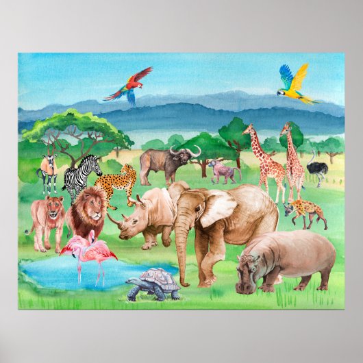 Wilde dieren van Afrika op de achtergrond van de s Poster (Voorkant)
