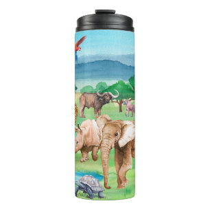 Wilde dieren van Afrika op de achtergrond van de s Thermosbeker