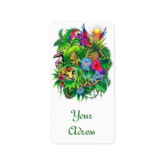 Wilde Dieren verborgen in Surreal Oerwoud Etiket (Voorkant)