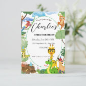 Wilde Dieren Verjaardagsuitnodiging voor Kind Kaart (Staand voorkant)