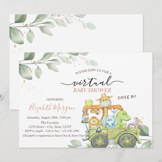 Wilde dieren virtuele schijf op Baby shower Kaart (Voorkant / Achterkant)