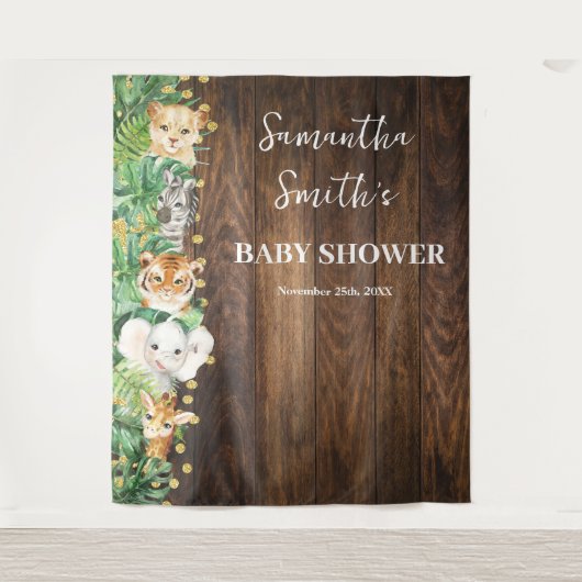 Wilde dieren welkom Baby shower rustieke safari Wandkleed (Voorkant)