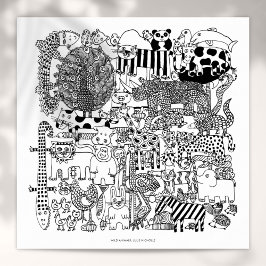 Wilde dieren Zwart-wittekende kunst afdrukken Poster
