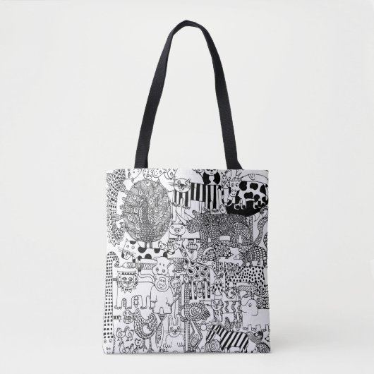 Wilde dieren Zwarte en Witte handtekeningen Kunst Tote Bag (Voorkant)