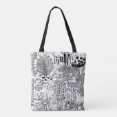 Wilde dieren Zwarte en Witte handtekeningen Kunst Tote Bag (Achterkant)