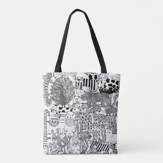 Wilde dieren Zwarte en Witte handtekeningen Kunst Tote Bag (Achterkant)