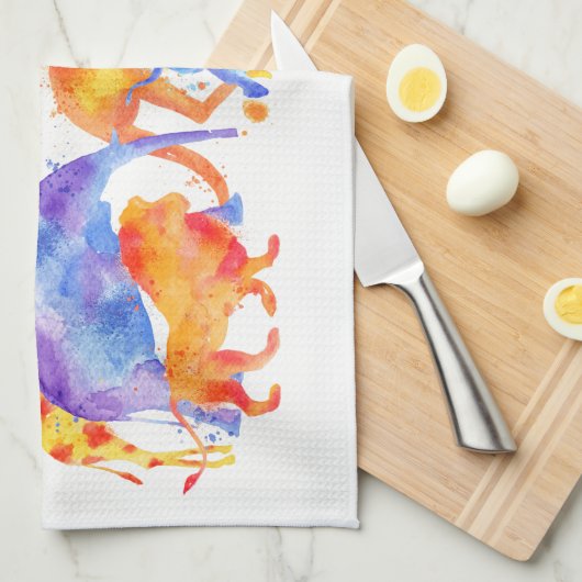 Wilde Dierengroep Kleurrijke Waterverf Theedoek (Quarter Fold)