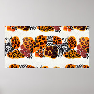 Wilde dierlijke mix naadloos patroon. Jaguar, luip Poster