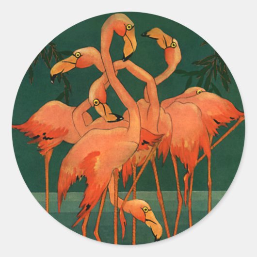  wilde diervogels, tropische roze vlamingos ronde sticker (Voorkant)