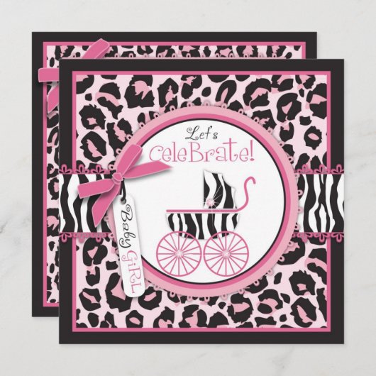 Wilde Ding Invitation Square Roze Kaart (Voorkant / Achterkant)