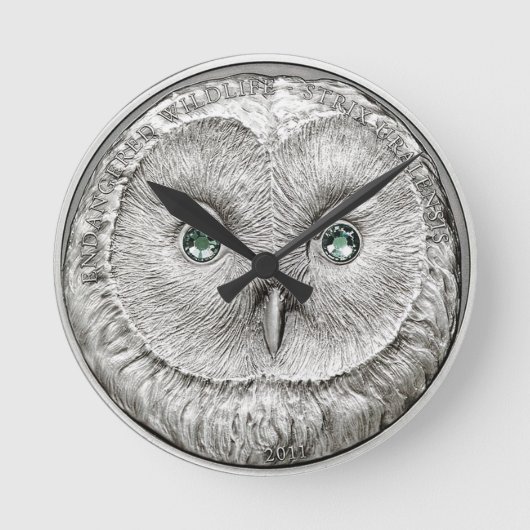 WILDE DINGEN: Silver Owl Round Wall klok (Voorkant)