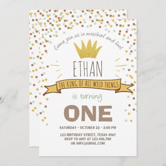 Wilde dingen verjaardag uitnodiging Jongen rustiek (Voorkant / Achterkant)