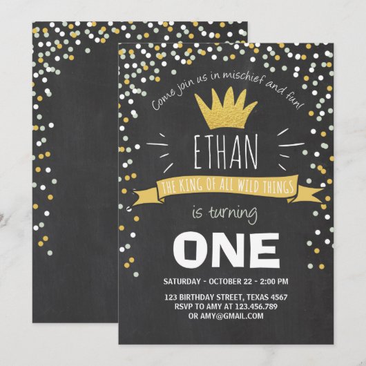 Wilde dingen verjaardag uitnodiging Jongen rustiek (Voorkant / Achterkant)